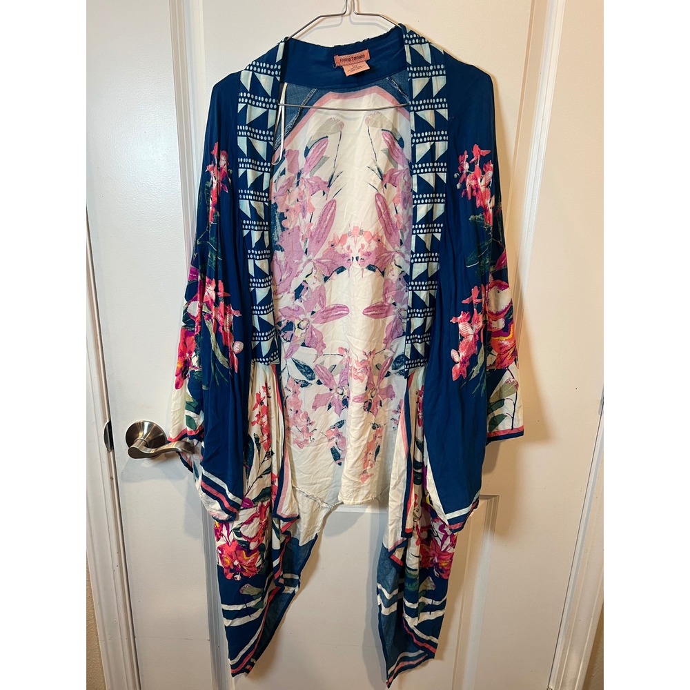 Flying Tomato Women Kimono Floral Mixed Print Blue S/M